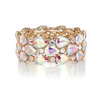 Clearine Women's Fashion Art Deco Sparkling Layer Teardrop Rhinestone Crystal Stretch Bangle Bracelet for Wedding Prom Party Iridescent AB Gold-Tone