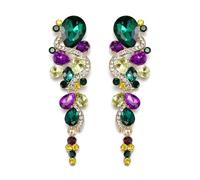 Clearine Women's Wedding Bridal Bohemian Boho Wedding Bridal Multi Teardrop Crystal Chandelier Long Drop Dangle Earrings Purple Green Yellow Gold-Plated-Base