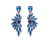 Clearine Women's Wedding Crystal Teardrop Multi Marquise Cluster Bling Dangle Earrings for Bridal Light Blue Gold-Tone