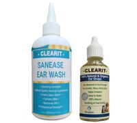 Clearit Advanced Ear Drops 100% Natural/Organic & Sanease Ear Wash Fast Acting & Super Effective for Dogs/cats/rabbits etc