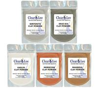 ClearLee Cosmetic Grade Clay Powders Variety Pack - Kaolin, Bentonite, Dead Sea, Moroccan, Rhassoul Clay - 5 Pack - 100% Pure Natural Powder - Great for Sampling and Discovering Best Clay for Skin