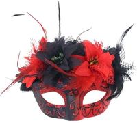 Clearlin Feathered Masquerade Masks Halloween Party Eye Half Face Mask for Women Cosplay Masquerade Decoration Props(Red)