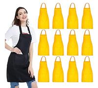 ClearloveWL 12 Pack Bib Apron - Unisex Black Apron Bulk with 2 Roomy Pockets Machine Washable for Kitchen Cooking Crafting BBQ Drawing (Color : YELLOW, Size : 12 Pack)