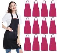 ClearloveWL 12 Pack Bib Apron - Unisex Black Apron Bulk with 2 Roomy Pockets Machine Washable for Kitchen Cooking Crafting BBQ Drawing (Color : Rosy, Size : 12 Pack)