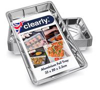 Clearly 100 Extra Large Aluminium Foil Trays for Baking, 32cm x 20cm x 3.3cm BBQ Containers, Roasting, Storing Tray Grilling & Food Storage Freezer, Microwave & Oven Safe