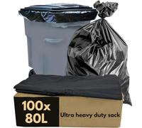 Clearly 100 Packs Rubble Sacks Heavy Duty, 67 Micron Strong Black Bin Bags for Wheelie Bins, 80L Bin Liners Bin Bags for Compost, Rubbish and More, Large Recyclable Rubbish Bags