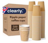 Clearly 500 x 12oz Kraft Brown Ripple Disposable Paper Cups for Hot and Cold Drinks, Espresso Coffee Tea Drinking Cups, Ideal for Cappuccino Takeaway, Party, Picnic, Camping