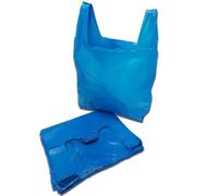 Clearly Carrier Bags, Blue Plain HDPE Vest Carrier, 11 X 17 X 21", 23MU, Heavy Duty Reusable Carrier Bags with Handles Vest Style Shopping Bags for Food, Clothes, Shopping, Books and More (1000)