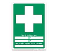 Clearly Indicate First Aiders & Aid Equipment Locations - Versatile First Aid Signs - A5 1mm Rigid Plastic - Compliance with EU & UK Legislation, BS EN ISO 7010 & BS 5499