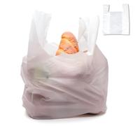 Clearly Premium White Plastic Carrier Bags with Handles, Recycled Polythene Vest Style Bags Large 12" x 18" x 23" Strong Heavy Duty 21mu Carry Bags for Vegetables, Fruits, Groceries, Shopping (200)