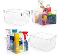 CLEARSPACE Clear Plastic Storage Bins, Pantry & Cabinet Organizer, 4 Pack | Clear plastic storage bins for pantry, cabinet, kitchen, laundry, office, closet, garage, and freezer organization