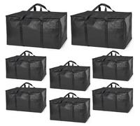ClearSpace Heavy Duty Moving Bags or Storage Bags - Black Storage Bins with Lids, Large Moving Boxes with Backpack Straps & Zippers,- Packing Box & Moving Supplies for College Dorm, 8 Pack