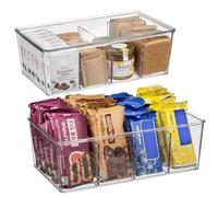 ClearSpace Plastic Pantry Organization and Storage Bins with Dividers & Lids - Perfect Kitchen Organization or Kitchen Storage - Fridge Organizer, Refrigerator Bins, Cabinet Organizers, 2 Pack