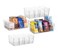 CLEARSPACE Plastic Pantry Organizers and Storage Bins with Removable Dividers - Perfect Kitchen, Pantry, Refrigerator, Laundry Room Storage - 4 Pack