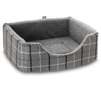 Clearspell Pet Luxury Haven Square Fleece Lined Dog Bed 5 Sizes in our Avondale in Signature Tartan: Charcoal-Black-Taupe Size Extra Extra Large - 94cm x 79cm