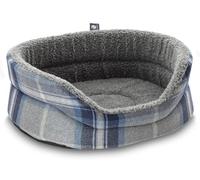 Clearspell Pet Luxury Snug Fleece Lined Oval Dog Bed 6 Sizes in our Avondale Signature Tartan Blue-Grey-Navy Size Medium - 61cm x 53cm
