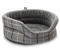 Clearspell Pet Luxury Snug Fleece Lined Oval Dog Bed 6 Sizes in our Avondale Signature Tartan Charcoal-Black-Taupe Size Extra Large - 81cm x 66cm