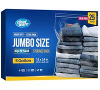 Clearware 25 Large Plastic Bags With Zipper Top - 5 Gallon Bags 18" x 24", Extra Large Storage Bags for Clothes, Travel, Moving, Large Reusable freezer bags, BPA-Free, 2-mil Thick Clear Plastic Bags