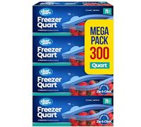 Clearware Quart Freezer Bags - Resealable Plastic Freezer Containers - Reusable Double Zipper Pouches for Food Storage, Meat, Fresh Vegetables, Fruit - Microwave-Safe, Zero BPA - 4 Boxes, 300 Count