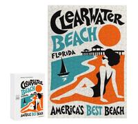 Clearwater Beach Florida Retro Poster Jigsaw Puzzle, 300 PCS, Relaxing Activity for Adults, A Thoughtful Gift Idea for Adults Who Enjoy Puzzles