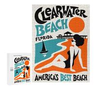 Clearwater Beach Florida Retro Poster Jigsaw Puzzle, 500 PCS, for Adults And Families, A Satisfying Project for Experienced Puzzlers, for Indoor Play
