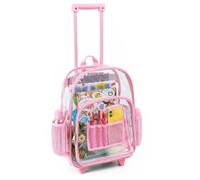 Clearworld Rolling Clear Backpack, Durable Security Transparent PVC Bookbag with Wheels,See Through Backpack for College, Work, Travel(Pink)