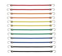 CleaZeny Small Bungee Cords with Hooks, 6 Assorted Colours, 25cm, 12 Pack Heavy Duty Elastic Straps with Hooks for Camping, Bicycle, Tent, Tarpaulin, Cargo Tie-Down