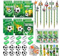 Cleboen 120PCS Football Party Bags Fillers for Kids with Soccer Pencils with Clip Notebooks Erasers Sharpeners Bookmarks Stickers Zip Bags Pinata Filler Kids Party Favours Supplies for Boys Girls