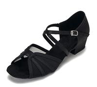 CLEECLI Low Heel Ballroom Dance Shoes Women Latin Salsa Practice Dancing Shoes 1.5 Inch Heel ZB14, Black, 5.5 UK