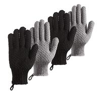 CLEEDY Bath Exfoliating Gloves - 4 Pcs Lengthened and Large Scrubbing Gloves for Shower, Spa, Massage - Scrub Mitts for Body, Face, Hand and Foot (Black and Gray)
