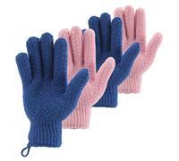 CLEEDY Bath Exfoliating Gloves Scrub - 4 pcs (2 Pair) Lengthened and Large Exfoliating Scrubbing Gloves for Shower, Spa, Massage - Scrub Exfoliating Mitts for Body, Face, Hand and Foot（Blue and Pink）