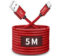 CLEEFUN 5m/16ft Durable Extra Long USB C Cable, PS5 Controller USB A to Type C Fast Charger Nylon Charging Lead for Samsung Galaxy S25 S24 S23 S22 S21 S20 fe S10 S9 Note 20 10 Plus,iPhone 15 16,Switch