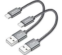 CLEEFUN Short USB C Cable 2-Pack [0.3m/1ft], Nylon Type C Fast Charging Charger Lead for iphone 15 16 + Pro Samsung Galaxy S24 S23 S22 S21/S20/S10, Note 20/10, A-series, MotoG-series [3A, 30cm]