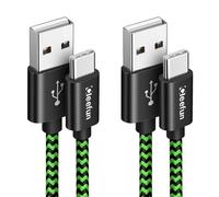 CLEEFUN USB A to USB C Cable [1m, 2-Pack], Green Nylon Braided 1 Metre 3A Type C Charging Charger Lead for Samsung S25 S24 S23 S22 S10 S20 S21 S9 S8 Plus S10e, Moto G9 G8, iPhone 15