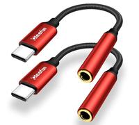CLEEFUN USB C to 3.5mm Headphone Jack DAC Hi-Fi Stereo Audio Type C Aux Audio Earphone Adapter for iPhone 15 16 Pro Max Galaxy S24 S23 S22 S21 Ultra A55 A35 C55, iPad Pro/Air Pixel 8/7 (2-Pack, Red)