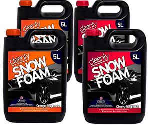 Cleenly 2 x 5L Cherry Snow Foam and 2 x 5L Orange Snow Foam - High Performance Formula with Super Thick Foam - Non Caustic & pH Neutral Car Cleaning Pre Wash Shampoo