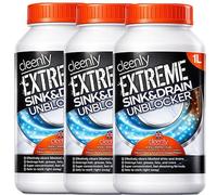 Cleenly Extreme Sink & Drain Cleaner & Unblocker Liquid (3x1 Litre) - Heavy Duty Formula for Bathroom, Kitchen, Drains, and More