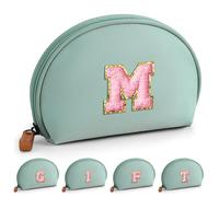 cleenova Initial Makeup Bag, Birthday Gifts for Girls, Personalized Preppy Cosmetic Bag M