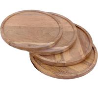 CLEENTABLE Acacia Wood Appetizer Plate, 11 Inch, Natural Brown, Set of 4 - Handcrafted, Reusable