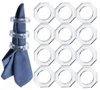 CLEENTABLE Acrylic Napkin Rings Set of 12 - Octagon Transparent Design for Christmas, Thanksgiving, Holiday Table Decor - Durable Crystal Napkin Holders for Dinner Parties & Everyday Use (Opaque)