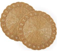 CLEENTABLE Beaded Placemats for Dining Table Dia 13 Inches Beaded Placemats Round for Gathering Thanksgiving - Occasional Decoration and Family Parties Celebrations - 2 Pack - Dusty Golden