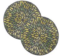 CLEENTABLE Beaded Placemats for Dining Table Dia 13 Inches Beaded Placemats Round for Gathering Thanksgiving - Occasional Decoration and Family Parties Celebrations - 2 Pack - Plae Blue Lush Green