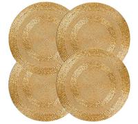 CLEENTABLE Beaded Round Placemats, Gold, Set of 4