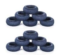 CLEENTABLE Blue Napkin Rings Set of 12, Rustic Boho Rayon