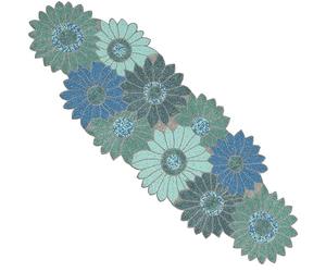 CLEENTABLE Decorative Floral Beaded Table Runner - 13x36 Inches Handmade for Christmas, Thanksgiving, Weddings & Special Occasions - Perfect for Dining Tables & Buffets (Blue)