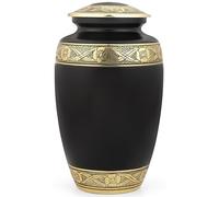 CLEENTABLE Handcrafted Metal Cremation Urn for Adults - Elegant, Durable Funeral & Memorial Urn for Ashes, Decorative Urn with Secure Threaded Lid, Spacious, Timeless Design 11" (Black & Gold)