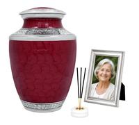 CLEENTABLE Metal Alloy Cremation Urn for Human Ashes, Maroon & Silver