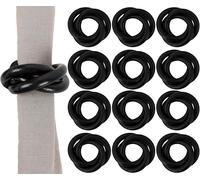 CLEENTABLE - Three Ring Wooden Napkin Rings Set of 12 - Black Acacia Wood Interlocked Napkin Holder Cuffs for Dinner Table Décor - Rustic Modern Serviette Rings for Weddings, Parties, Receptions