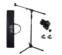 Clef Audio Labs Adjustable Boom Arm Mic Stand for Home, Studio, or Stage Performances - One-Handed Clutch Height Adjustment, Cable Organization Clips, Tripod Microphone Stand - Carry Bag included