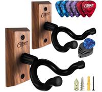 ClefArc 2 Pack Guitar Wall Mount, Black Walnut, Guitar Wall Hangers, U-Shape Hardwood Guitar Hanger, Heavy Duty Wall Mount for Acoustic,Electric Guitars, Accessories, with 6 Assorted Picks